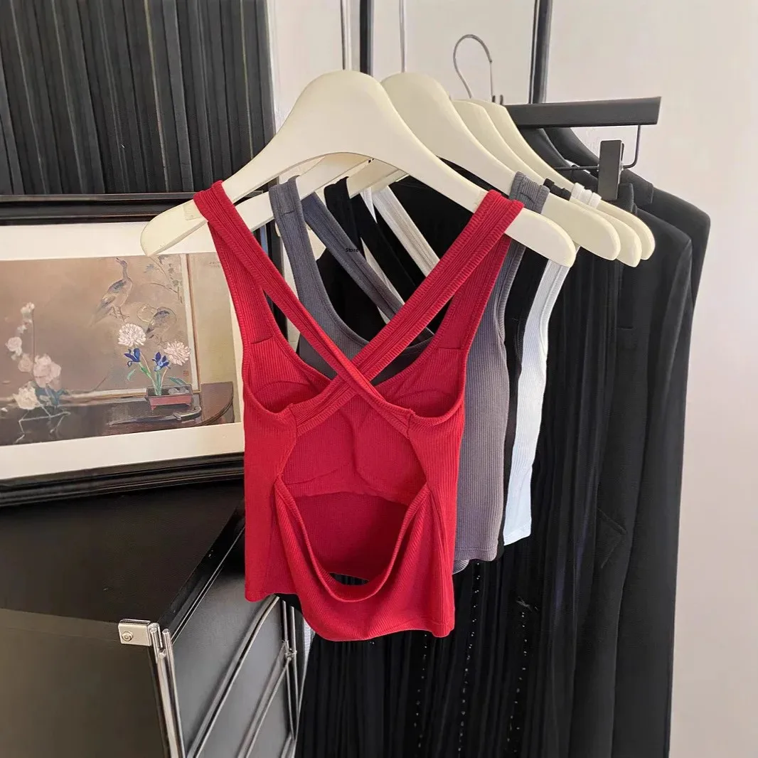 جديد الرغبة النقية نمط الظهر الصليب جميل الظهر عارية الظهر ساحة طوق التعادل وسادة الصدر الملابس الداخلية تانك الأعلى الفتيات ملابس خارجية قميص #4