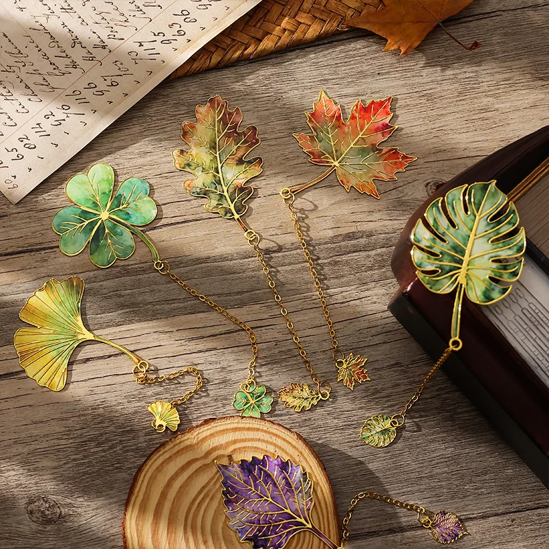 Metal Leaf Bookmark Metallic Maple Leaf Bookmark Ginkgo Leaf Bookmark  For Book Lovers Reading Gift view 6