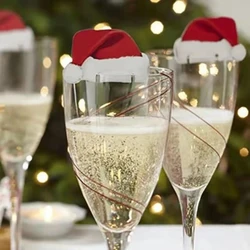10PCS Christmas Cup Card Santa Hat Wine Glass Decor Ornaments Navidad Noel New Year Gift Christmas Decorations