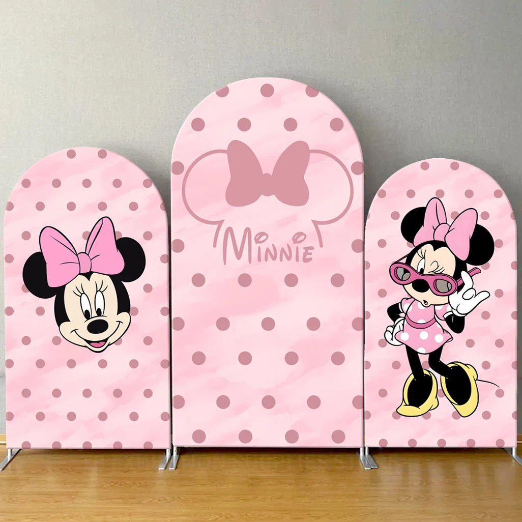 

Розовый милый фон-арка с Минни Маус от Disney для девочек, декор для дня рождения, фотозона для детского праздника, эластичная ткань для фотосессий