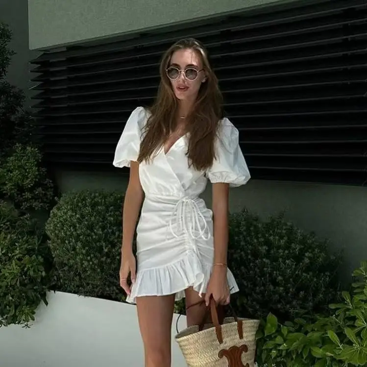 Sexy v-ne bulle Sve Dstring taille haute Dr nouveau Sle dentelle garniture trajet coton ort Sve a-ligne été Dr