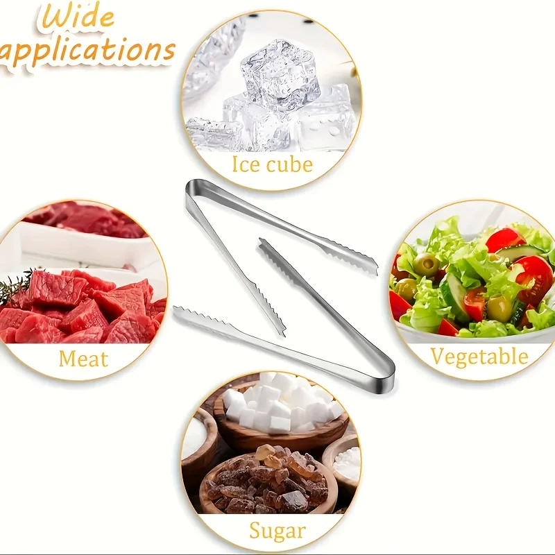Stainless Steel Ice Tongs for Barware Mini Food Sugar Fruit Clip Corrugated Head Party Supplies Bar Coffee Buffet Accessories