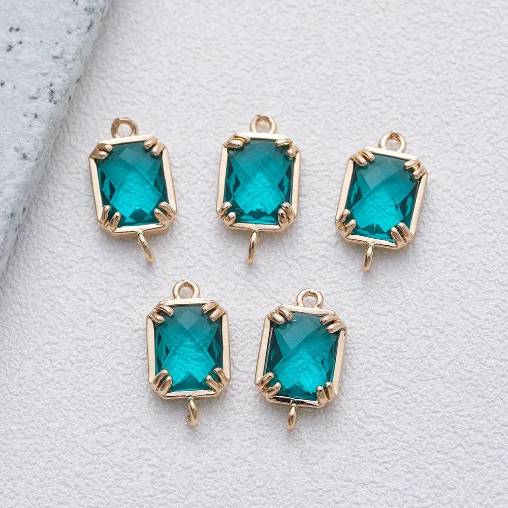 4PCS Dainty Rectangular Faceted Glass Charms Pendant for Jewelry Making Necklace Bracelet Components DIY Brass Accessories