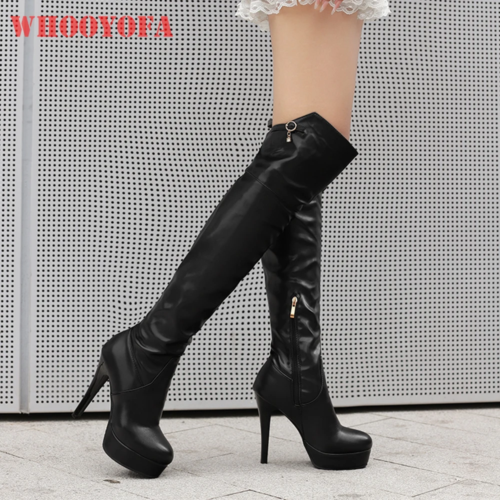 

New Winter Sweet Black Brown Women Thigh High Platform Boots Over Knee High Heels Lady Shoes Plus Small Big Size 12 32 45 49 50