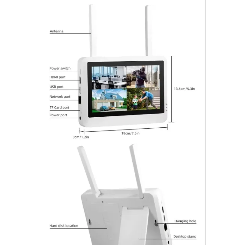 4MP 8CH 7-inch LCD NVR Solar Wireless Security Camera System with Night Vision and SD Card Storage Outdoor PTZ Kit