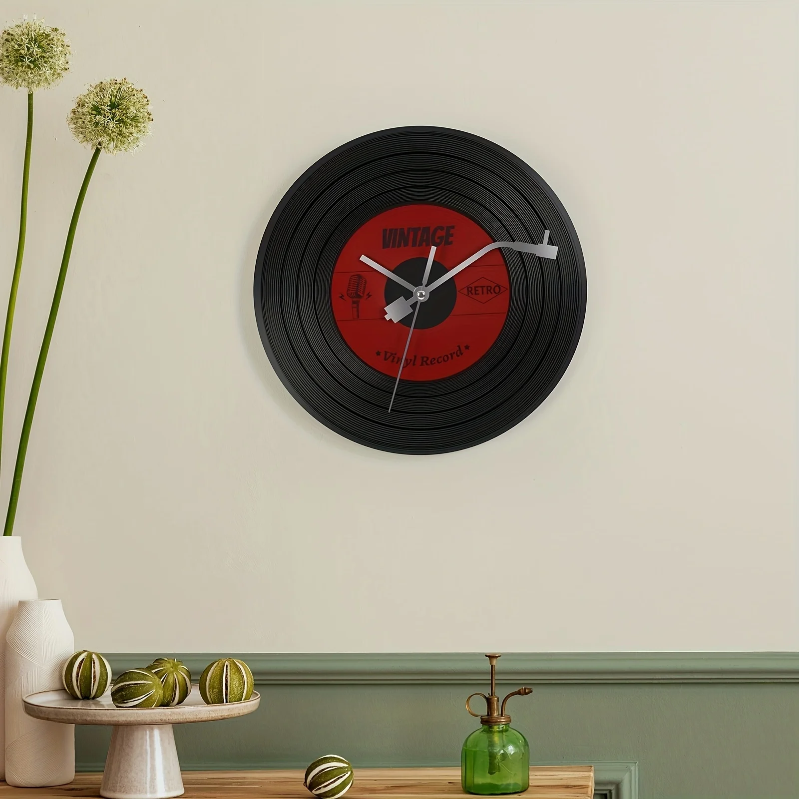 Home Wall Decoration, Record Clock, Music Room Decoration Clock (Excluding Battery)