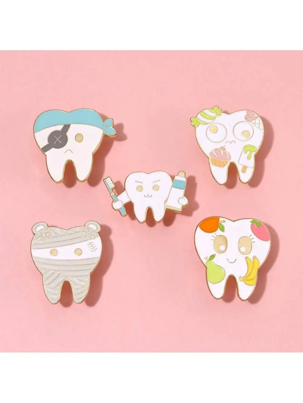 5pcs New fashion simple cartoon creative protection teeth alloy brooch series, toothbrush toothpaste clothing decorations badge