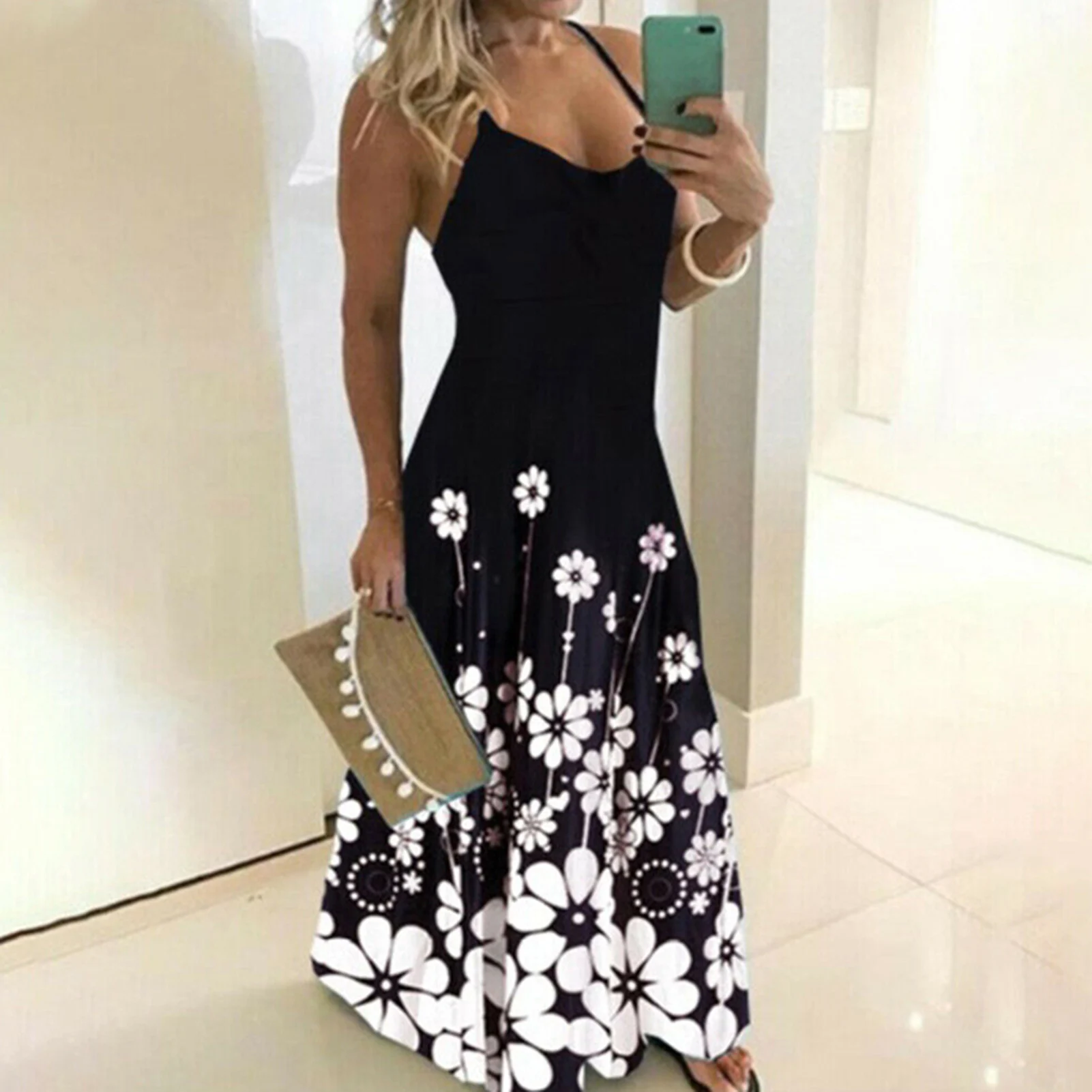 Women's V-Neck Halter Dress Summer Print Beach Dresses for Girl Woman Lover Girlfriend