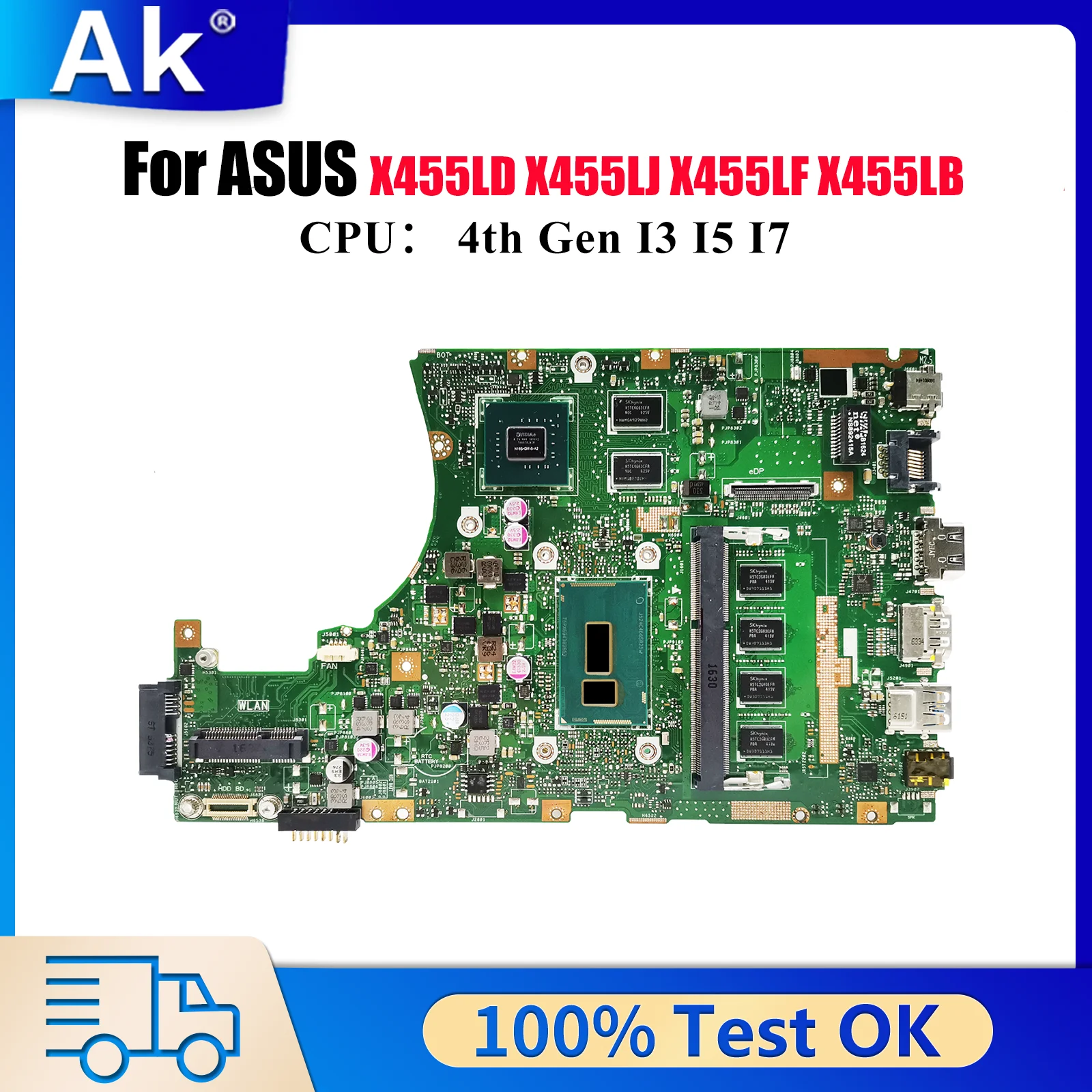 

X455LD Материнская плата для ноутбука ASUS X455L W491L X455LD X455LN X455LNB X455LF X455LJ W419L X455LB K455L Материнская плата с процессором I3 I5 I7