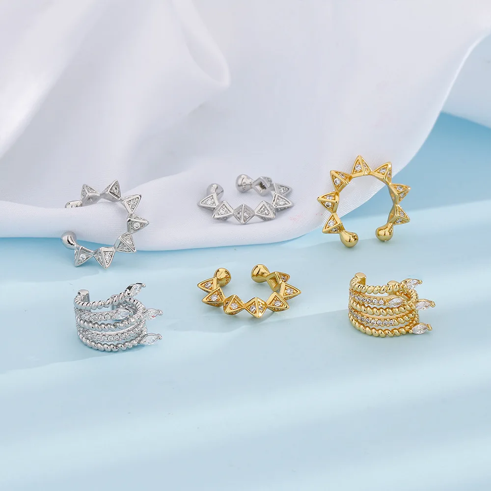 1pc No Pierced Rivet Earcuff Earrings For Women Cool Punk Silver Color Angle Wings Cartilage Ear Bone Clip Fake Piercing EF003