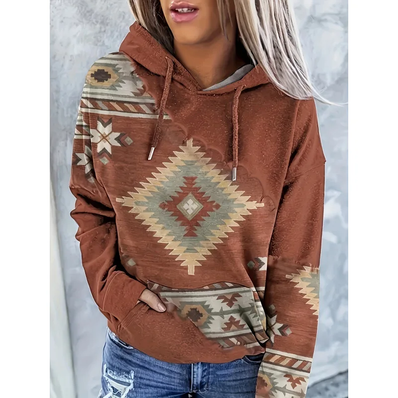 

Худи с ацтекским принтом, женская модная толстовка удобного кроя, трансграничная одежда, весенний сезон, доступны другие узоры