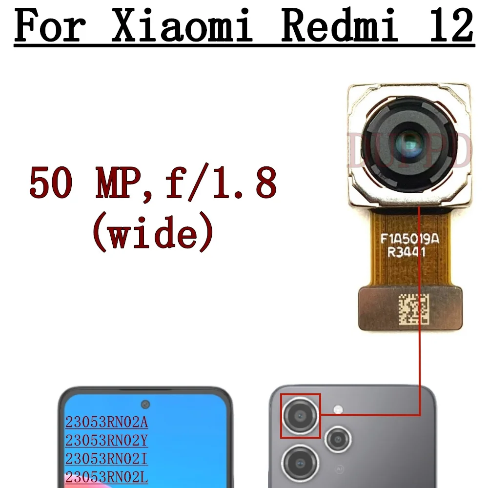 Front Rear Backside Camera For Xiaomi Redmi 12 4G Frontal Selfie Wide Macro Back Facing Main Camera Module Flex Cable Parts
