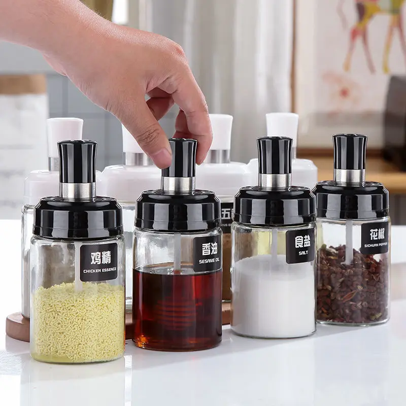 Kitchen Supplies Glass Seasoning Bottle, Seasoning Tank, Integrated Seasoning Box, Set of Seasoning Tank Control Salt Bottle