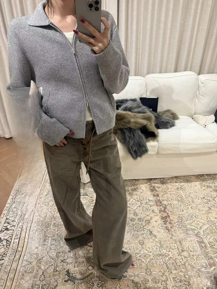 

Женский шерстяной вязаный свитер Yangzifan: зимний кардиган на молнии с длинными рукавами, теплый, утолщенный, премиум-класса