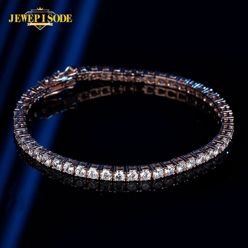Jewepisode Charm Bracelets Women Solid Silver 925 Jewelry Round Sparkling High Carbon Diamond Wedding Party Bracelet Wholesale