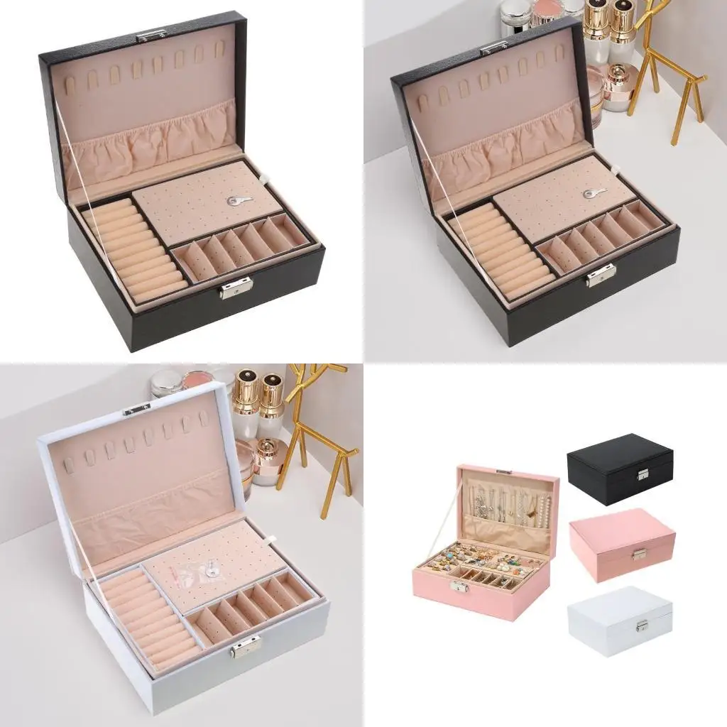 

J78F Trendy Jewelry Storage Box Lockable Jewelry Organizers Leather Jewelry Case Jewelry Box PU Material Suitable for Indoor