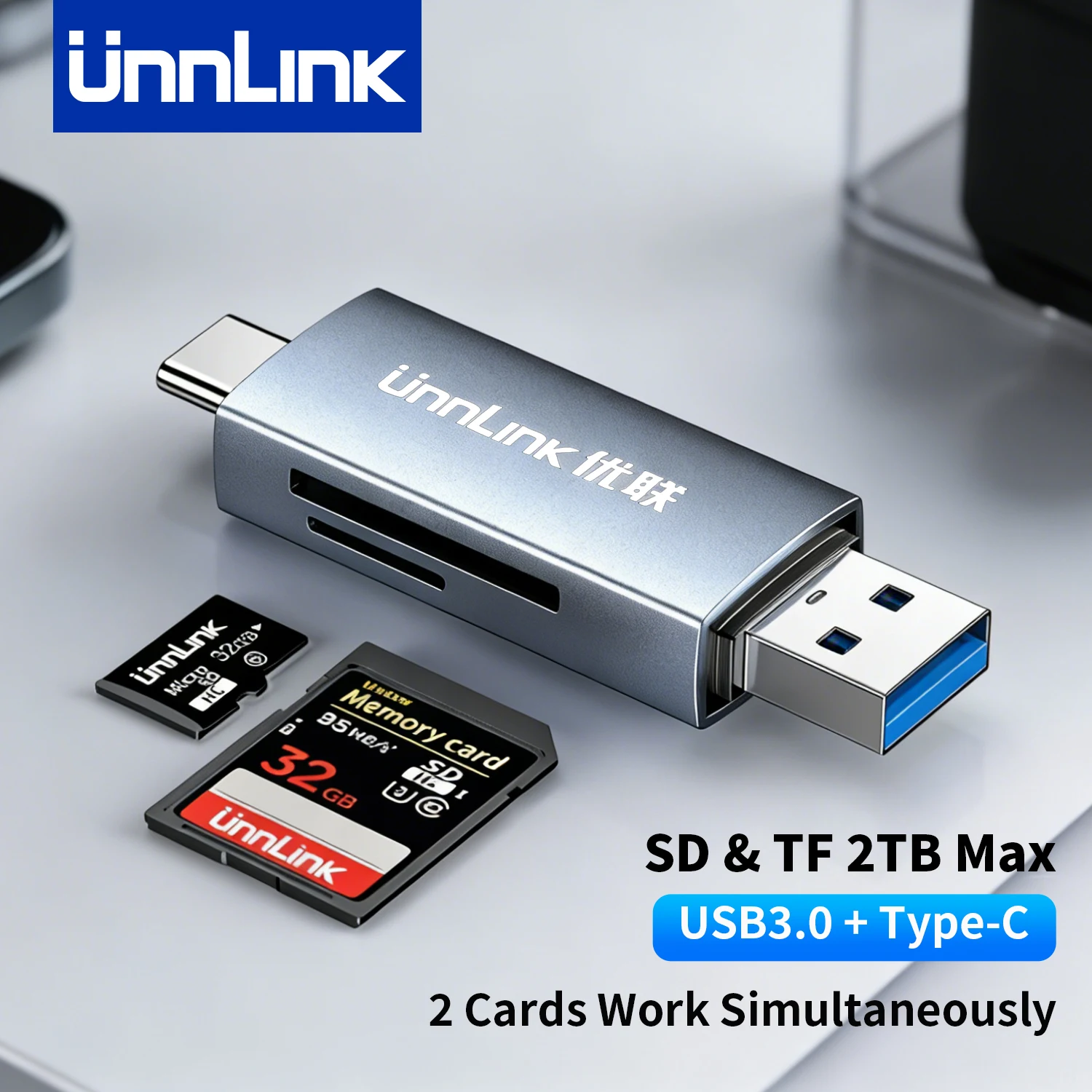 

Unnlink Card Reader USB 3.0 & USB C to SD Micro SD TF Memory Card 2TB Smart Cardreader for PC Laptop Accessories