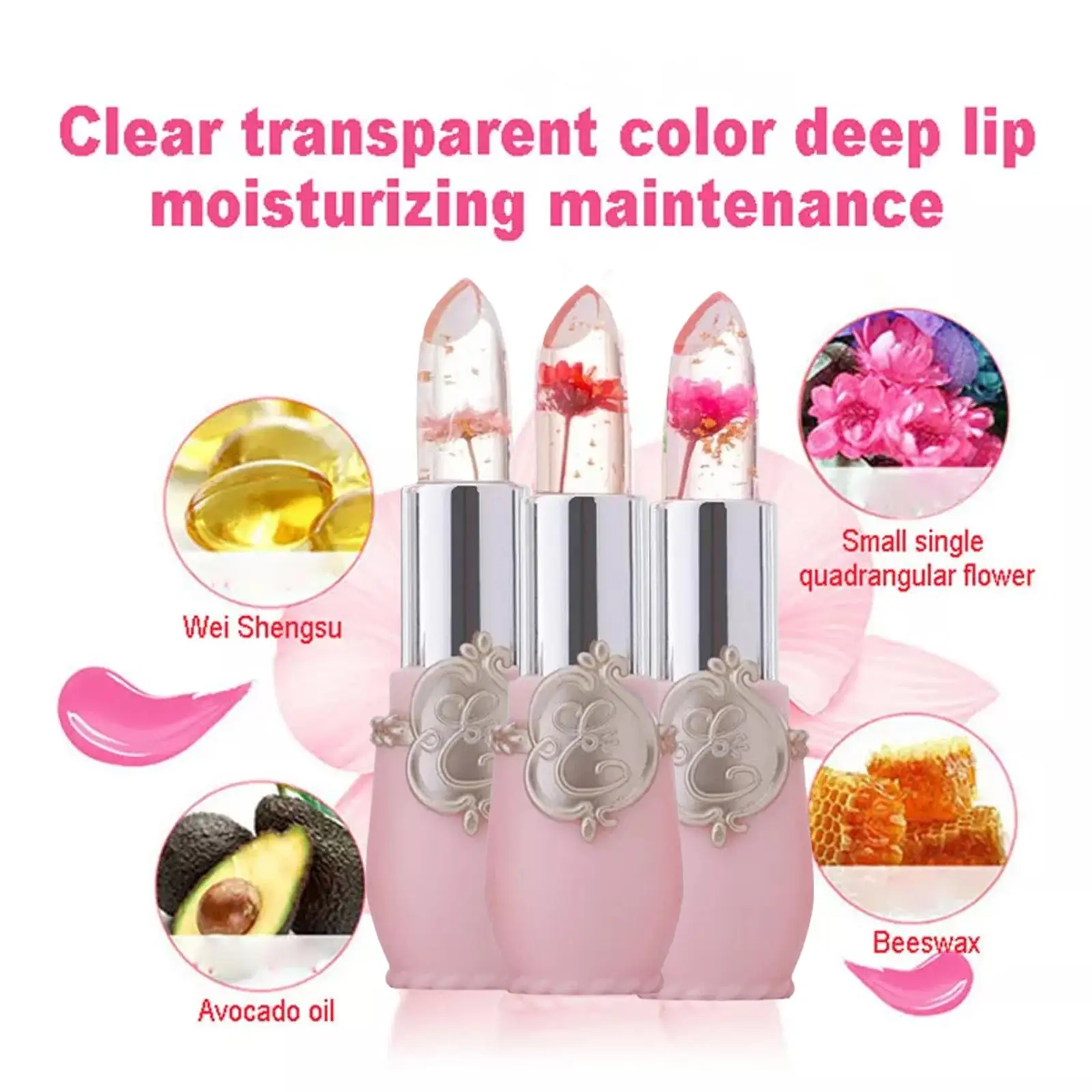 Rouge à lèvres hydratant transparent en MSI de fleurs pour femme, baume de maquillage imperméable, document de changement de température, chaud, Jules Gloss