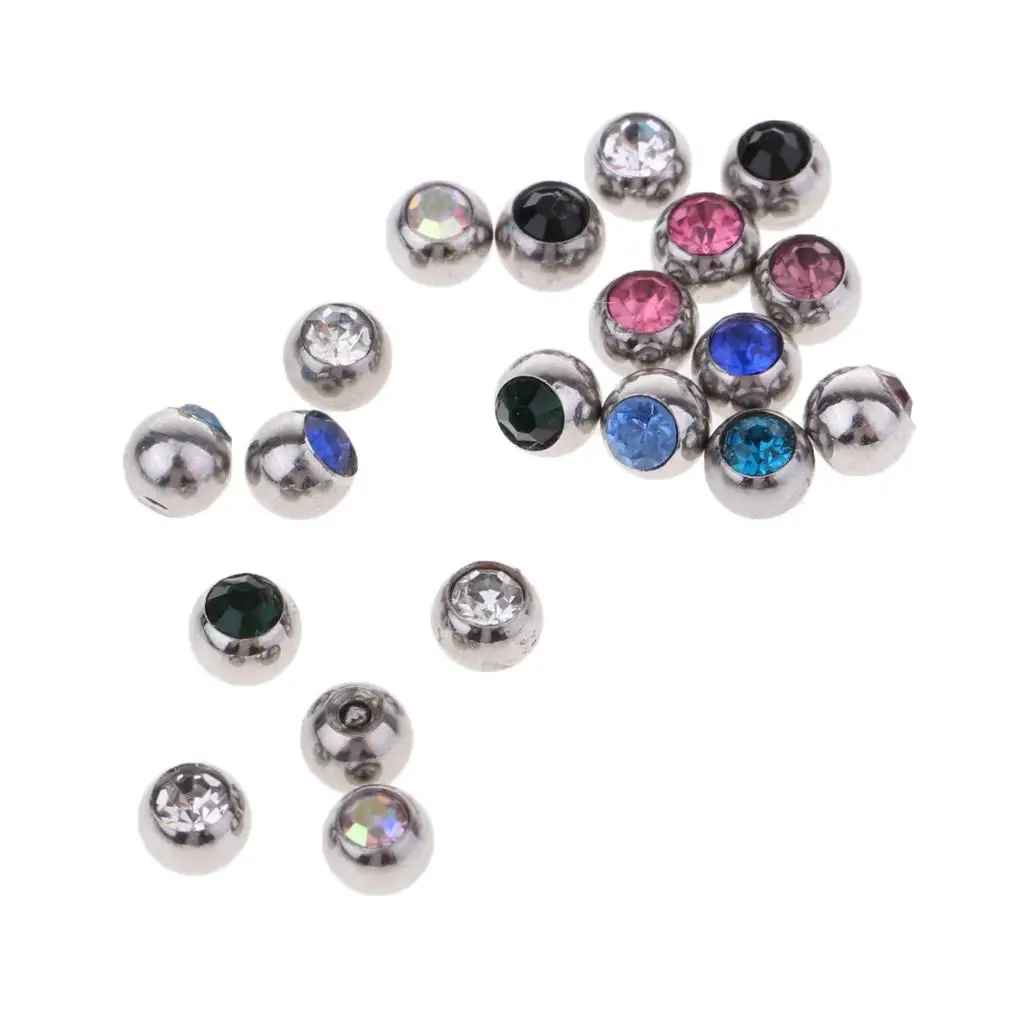 Multicolor Stainless Steel Crystal Piercing Ball Replacement Hypoallergenic Jewelry Set for Belly Nipple Ear Rings