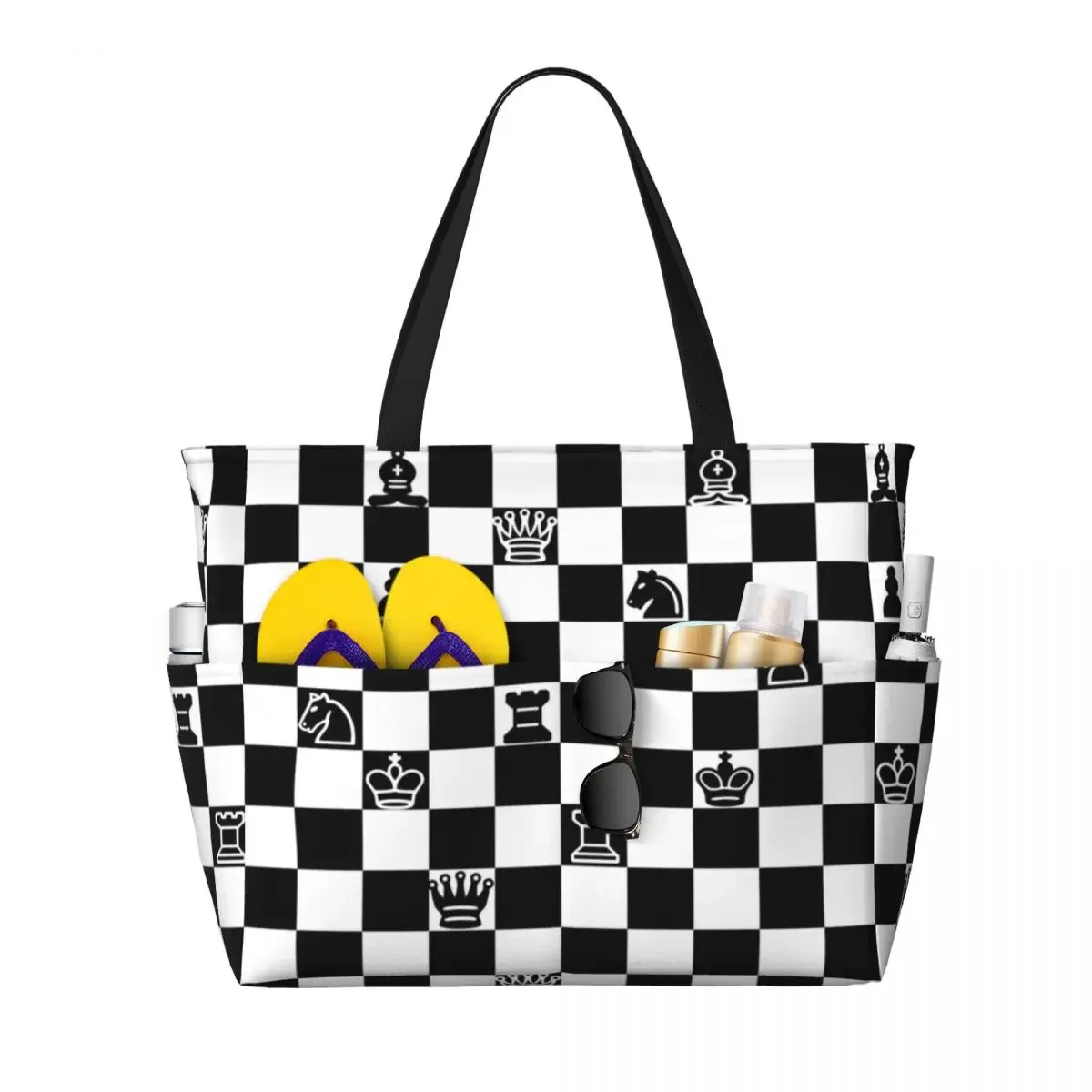 Custom Large Chess Board Game Tote Bag Women Shopping Shoulder Gym Beach Travel Bag