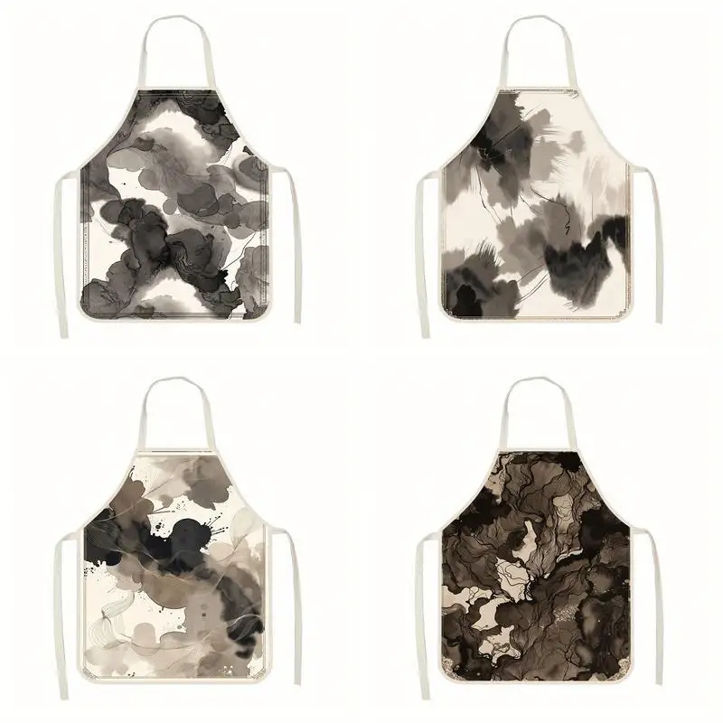 

Льняной фартук с принтом в стиле чернильной росписи, подходит для приготовления пищи на кухне, общения родителей и детей, рисования и других мероприятий.