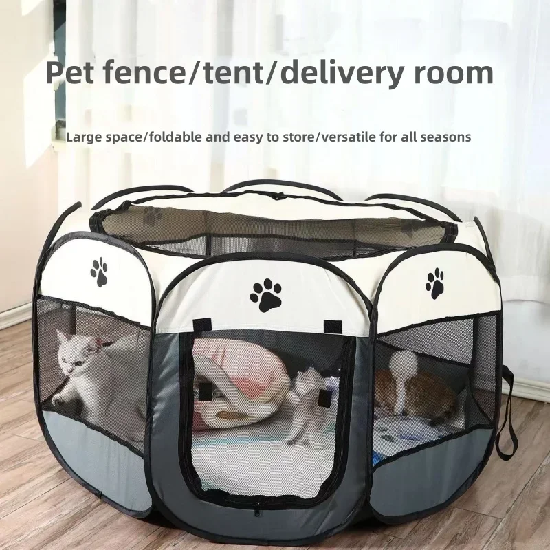 Octagonal Pet Enclosure Pet Tent Oxford Cloth Scratch Resistant Foldable Dog Cage Dog Cat Birthing Place Dog Kennel Cat Bed