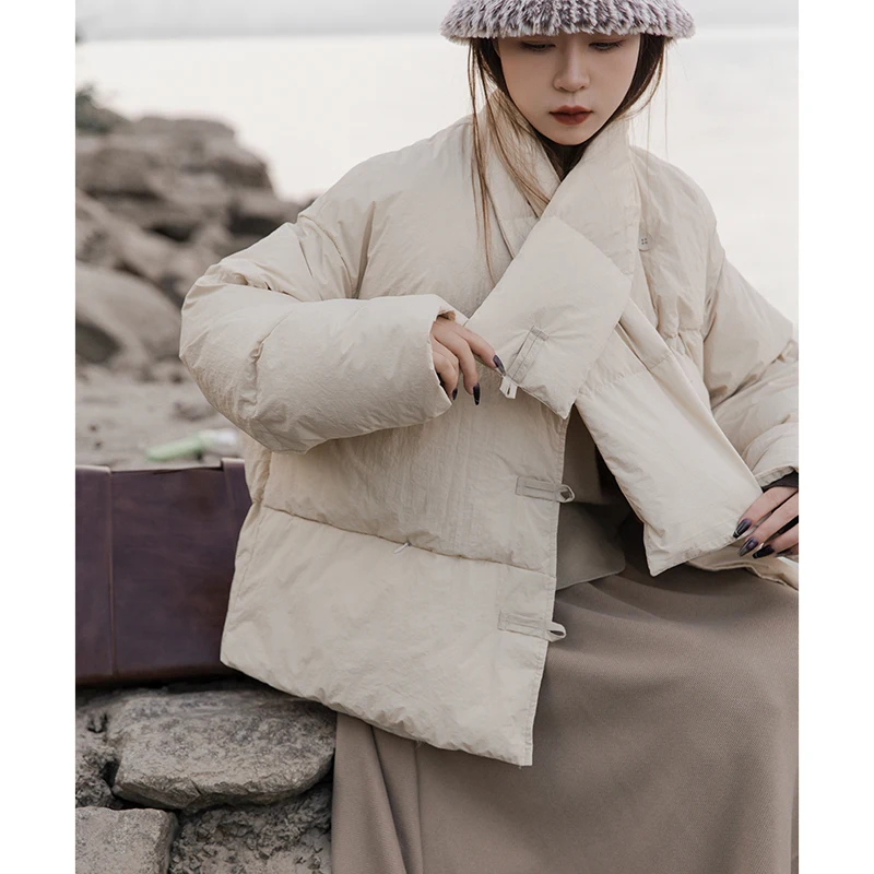 

Свободная пуховая куртка с шарфом, низким воротником, утепленная, белая, с круглым вырезом, зимняя, новинка, женская модная верхняя одежда