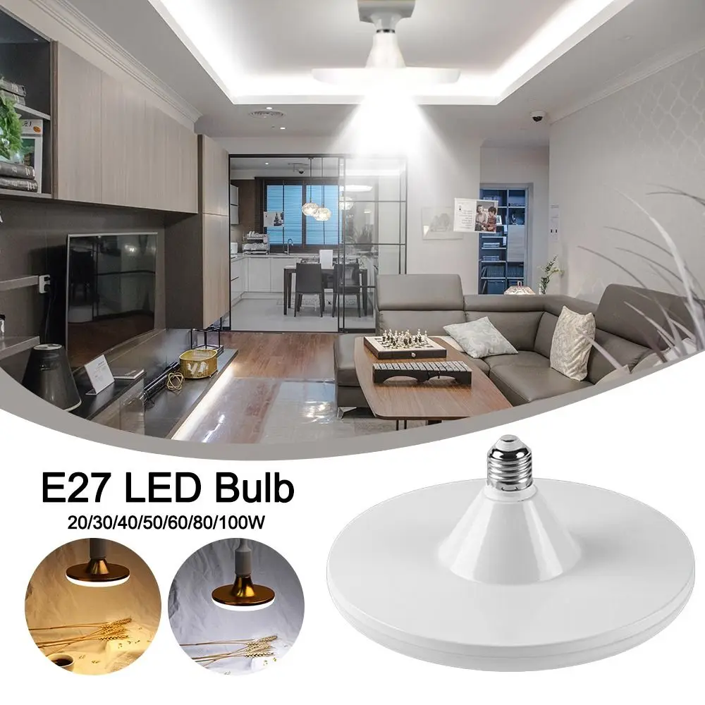 New 20-100W E27 LED Bulb Cold White Energy Saving Led Lamp Super Bright UFO Lamp for Home Kitchen Bedroom Garage