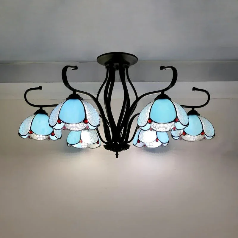 APRIL Tiffany European Living Room Pendant Lamp Mediterranean Sea Creative Color Glass restaurant Bedroom Hotel Chandelier