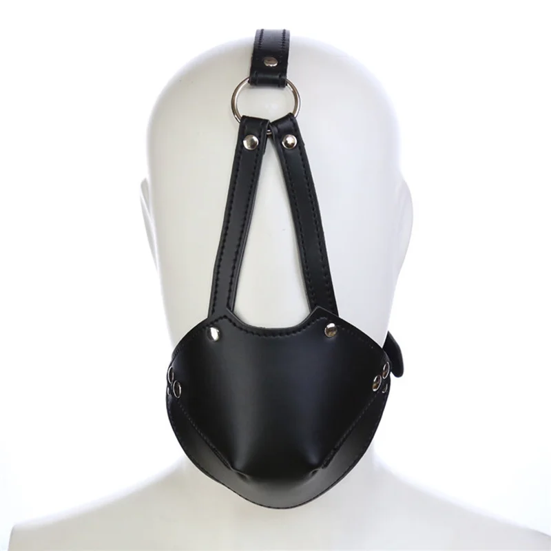 

Female Open Mouth Gag Leopard Print Fetish Mask Muzzles Master Punishment Muffle Ball Gag Slave Mask Full Head Harness Mask