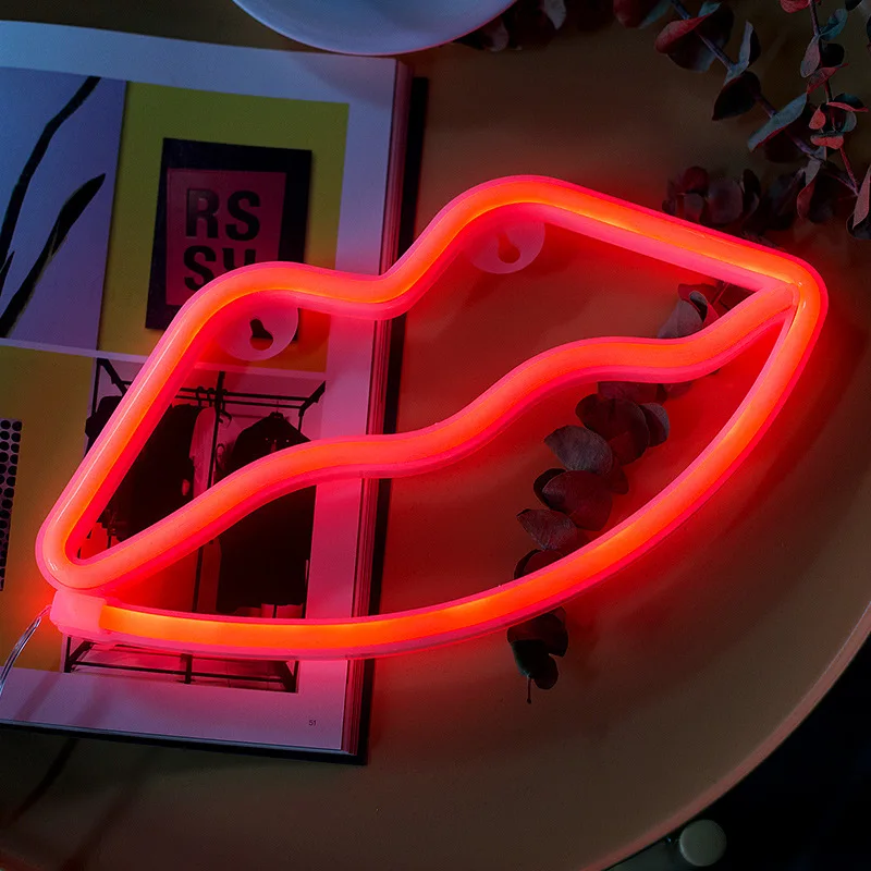 Lip LED Neon Sign USB/Battery Powered LED Light for Bedroom Room Decoration Gift Night Light Decoration Party Wedding Holiday