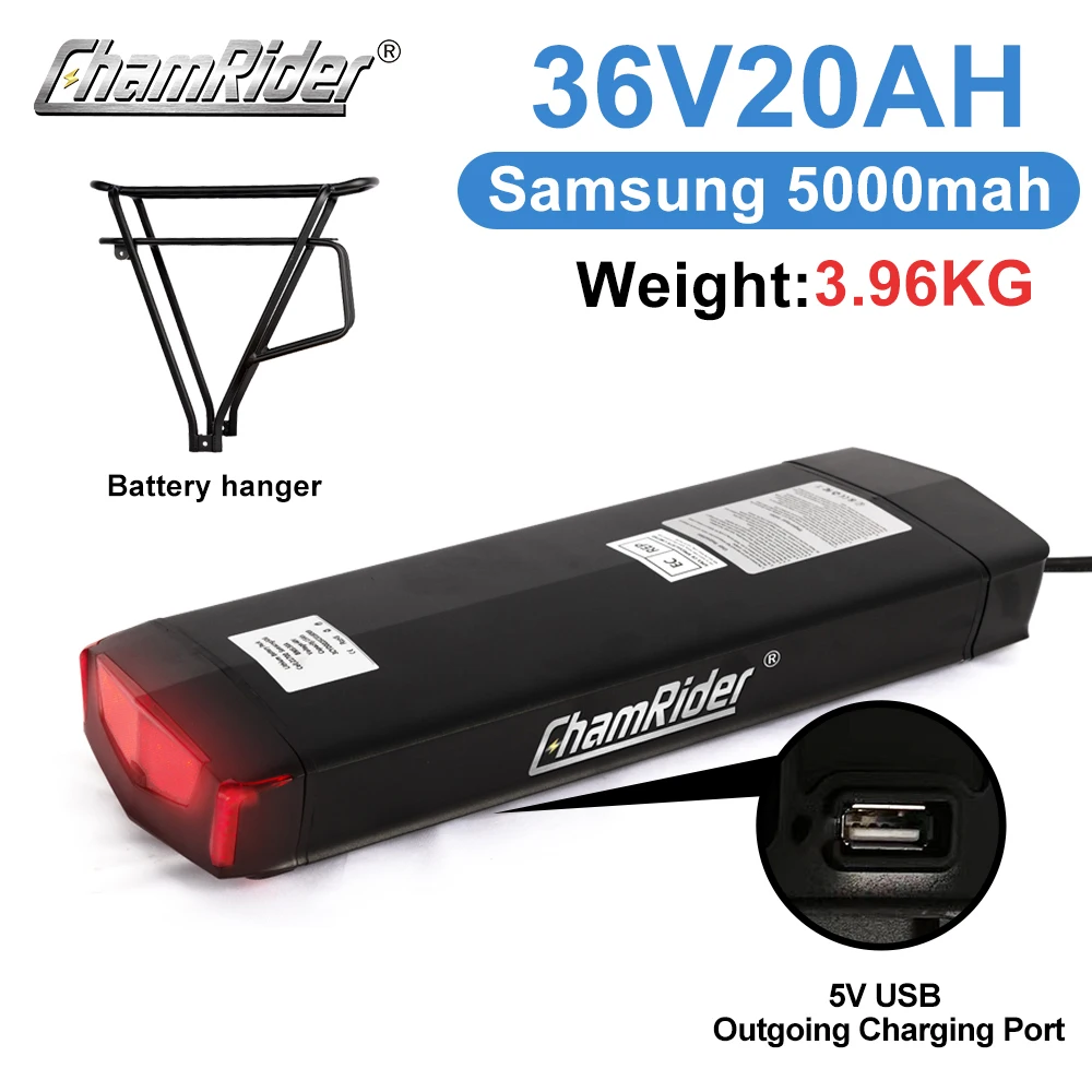 Ebike Batterij Achterdrager Kofferbak Batterij 36V Dubbellaags, Elektrische Fiets Batterij 30A BMS Bagagedrager, Bafang, 20AH