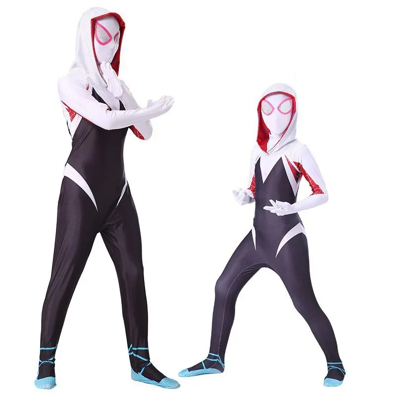 Disfraces de Spiderman Gwen Stacy para mujeres y niñas, mono de estilo 3D Zentai, ropa de Halloween para adultos y niños