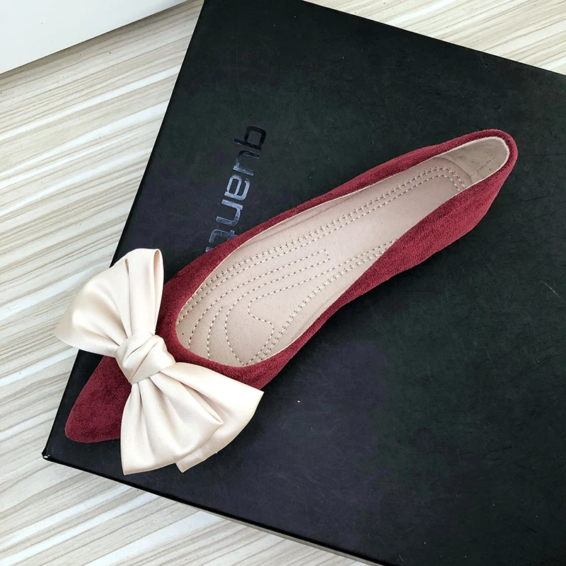 Summer Women Flats with Bow Mixed Color 2022 Fall New Pointy Head Big Bowknot Slip on Sweet Flat Heels for Girls 33 34 35 43 44