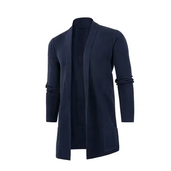 Men's Mid-Length Slim-Fit Knit Cardigan Coat 2 Men's Mid-Length Knitted Sweater Casual Slim Fit Cardigan Coat Large Size Korean Style Spring Autumn Season Outerwear 2