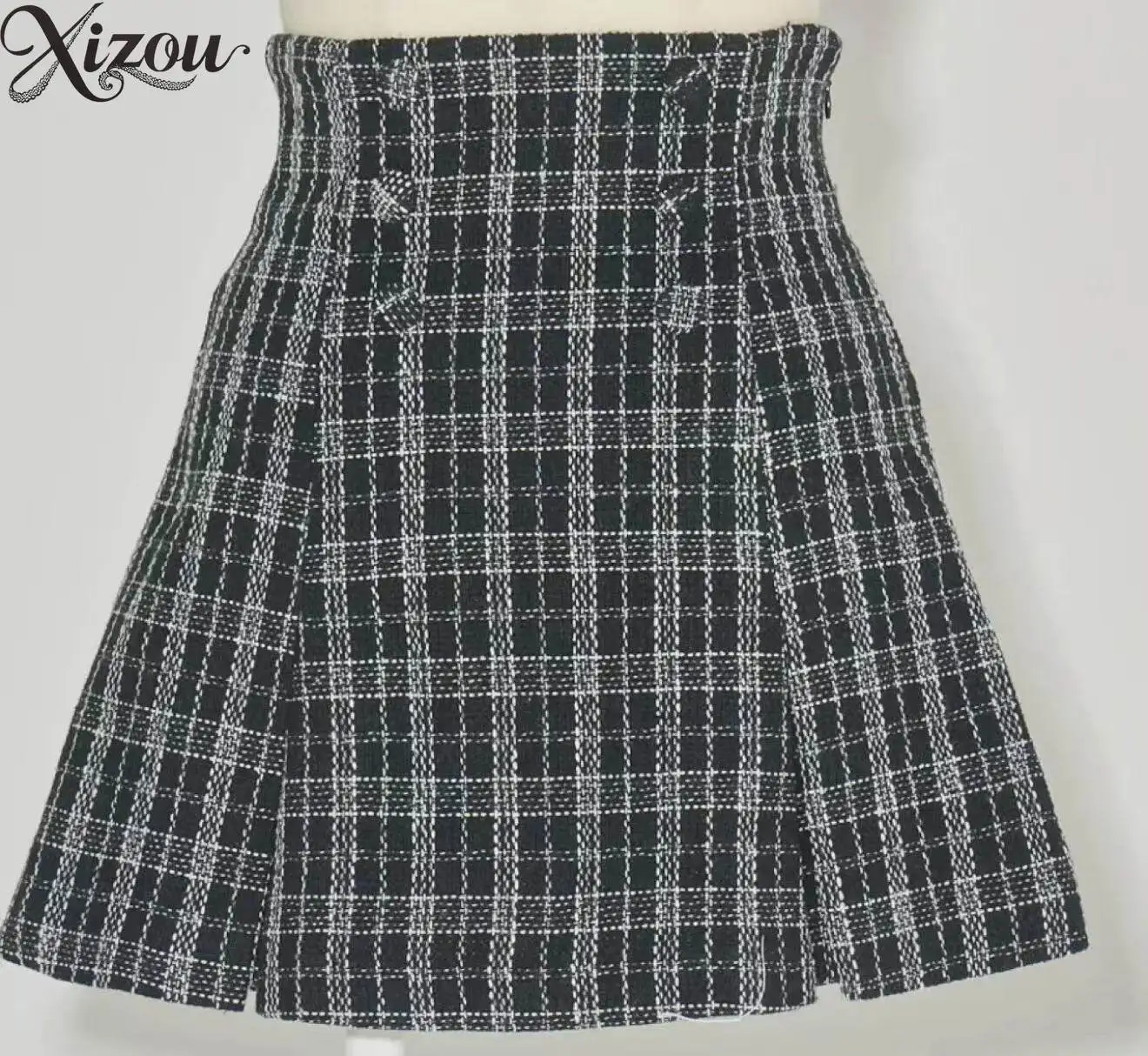 Japanese Sweet Lolita Tweed Pleated Skirt 2026 Spring High Waist Plaid A Line Slim Elegant Short Casual Elegant School Uniform