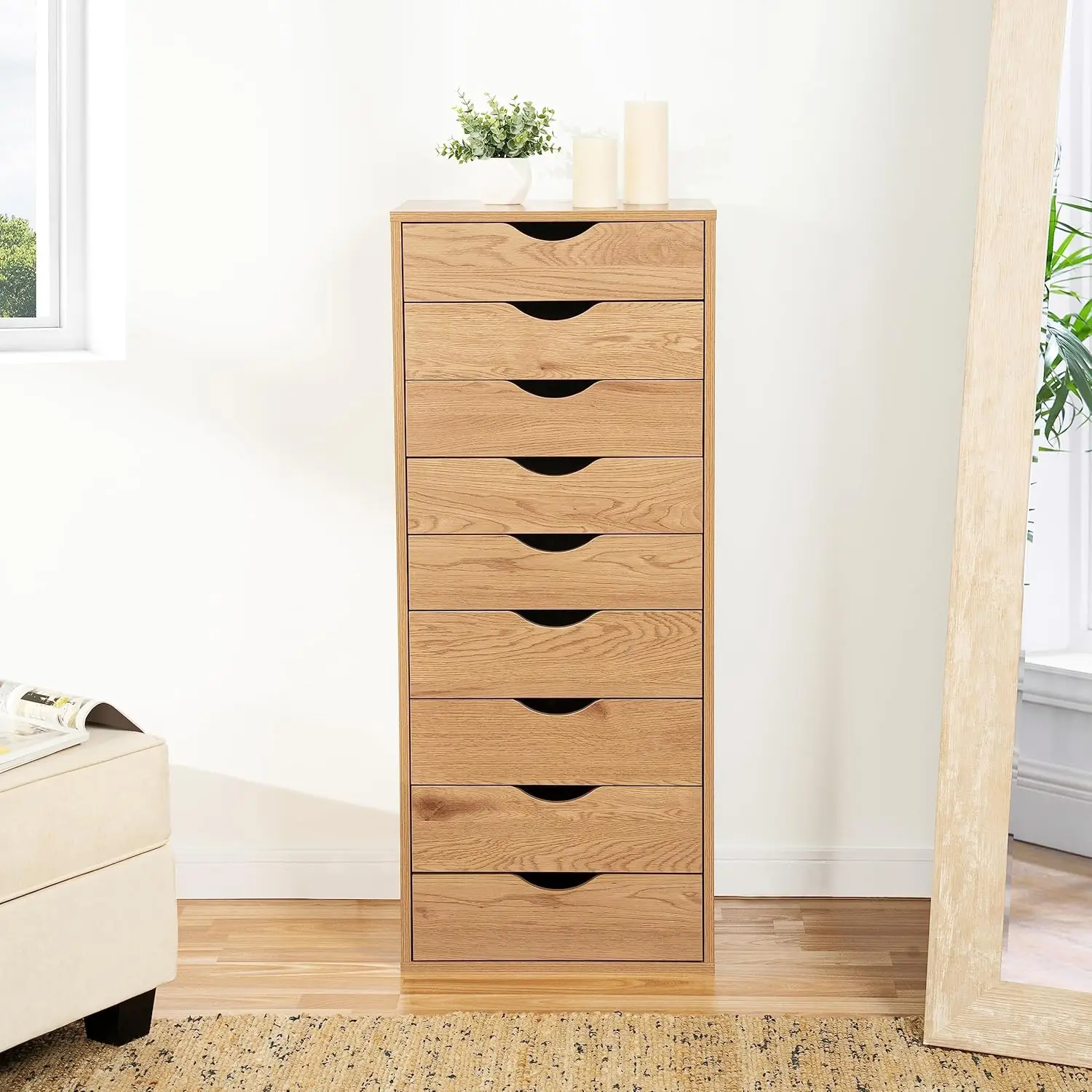 9 Drawer Dresser for Bedroom, Stylish Tall Dressers with Wheels, Storage Shelves, Small Dresser for Closet, Makeup Dresser with view 2