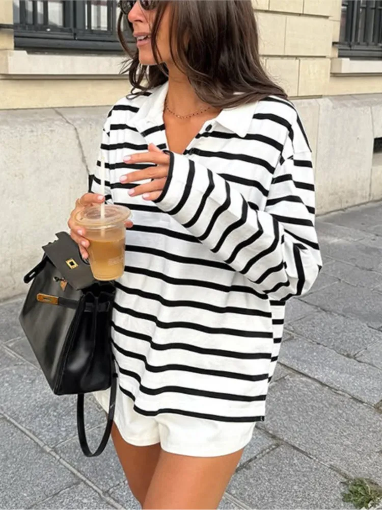 MsChuh, ropa de mujer para el otoño: camiseta de manga larga con diseño de rayas contrastantes, corte holgado, cómoda, de estilo sencillo y versátil, ideal para combinar con cualquier atuendo y para un look casual.