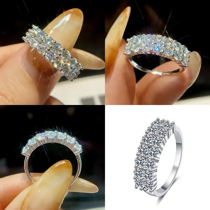 DWJ 925 Sterling Silver Moissanite Ring, White Eternity Band, Elegant Wedding Engagement Jewelry