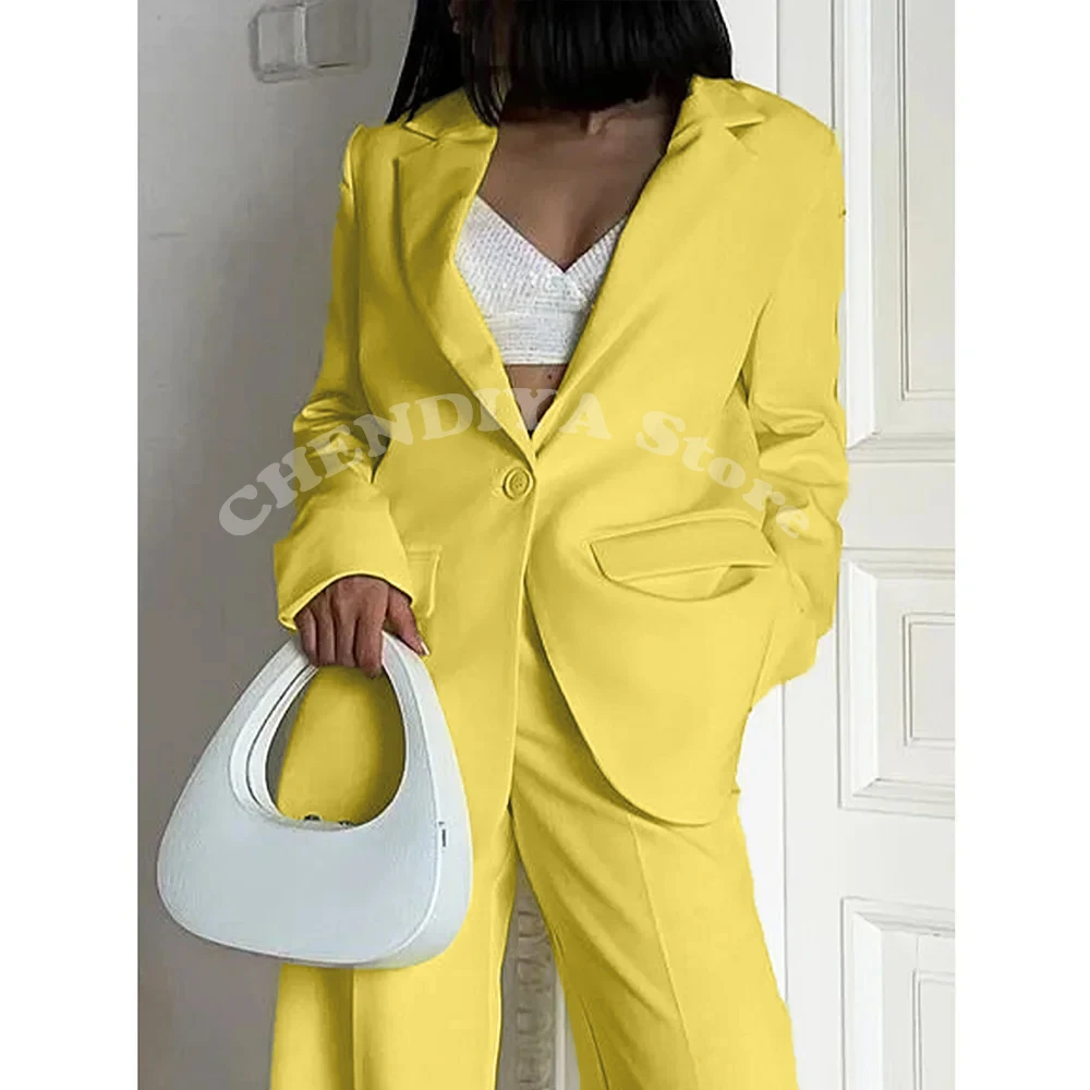 

Fashion Solid Pants Sets 2 Piece Chic Notch Lapel Single Button Outfits Elegant Fashion Wedding Party Casual Daily Women Suits
