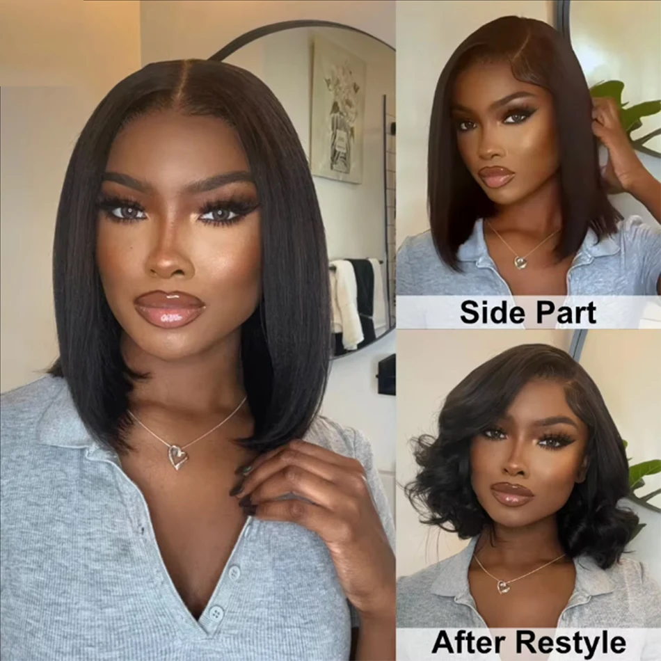 Wear And Go Glueless Wigs Yaki Straight Bob Wig Pre Cut Pre Plucked Kinky Straight 13x4 Lace Front Human Hair Wig Ready To Wear