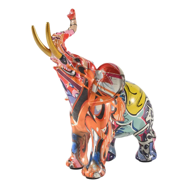 AY03-Nordic peinture Graffiti éléphant Sculpture Figurine Art coloré éléphant Statue créative résine Animal Statue décor