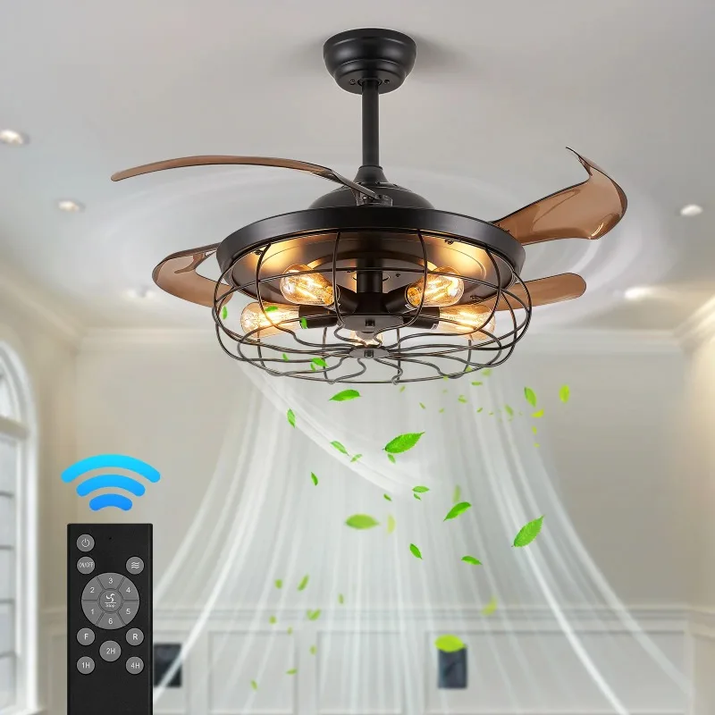 

Home Retro Style Farmhouse Black Iron DC 35W E26 Ceiling Fan With Light