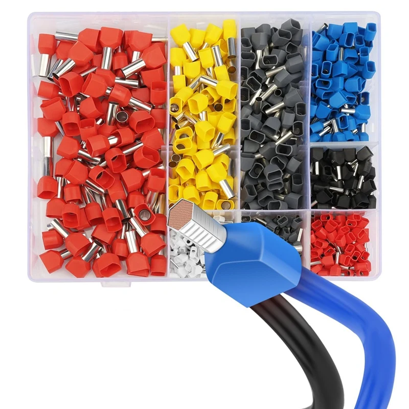 

BEAU-750Pcs Twin Wire Ferrules Kit Wire Terminal Ferrules Crimp Connector Twin Ferrules Dual Bootlace Ferrule Teminator Kit