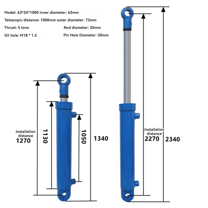 Double directional oil cylinder and oil pump for press equipment. Double directional hydraulic lifting and lowering