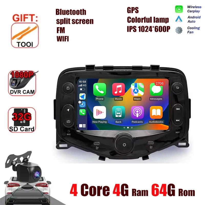 For Peugeot 108 Toyota Aygo Citroen C1 2016-2020 Android OS Carplay Auto Radio Multimedia Stereo Player 4G WiFi GPS Navigation