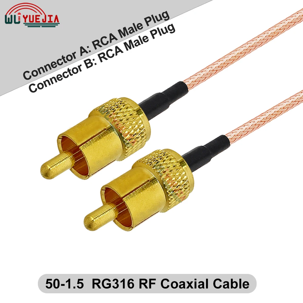 1Pcs RCA Male to RCA Male Plug Connector RG-316 50-1.5 RF Coaxial Cable For Audio AV Cable GPS Antenna Extension Adapter Cable