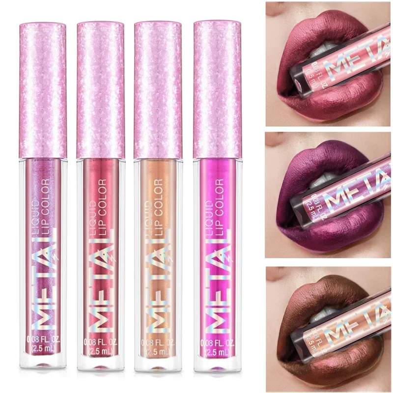 Matte Glitter Vloeibare Lipstick Waterdicht Langdurige Lipgloss Tint Sexy Rode Naakt Paars Metallic Lippenstift Make-Up Cosmetica