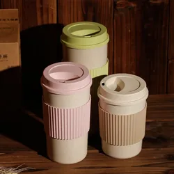 350/450/550ml Coffee Cups With Lids Wheat Straw Reusable Portable High Temperature Resistant Water Cup Coffee Mug Tea Travel Cup