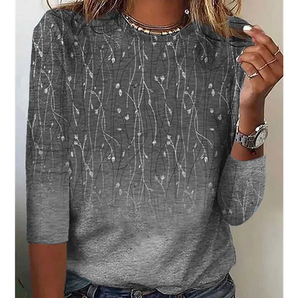 

Y2k Woman Clothes Casual T-Shirts Spring Autumn Floral Print Round-Neck Long Sleeved Tops Tees Female Streetwear Pulovers